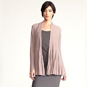 Eileen Fisher Ribbed Accordion Pleat Cardigan Open Front Blush Pink XL